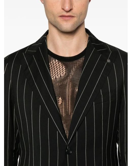 Tagliatore Black Pinstripe-Pattern Suit for men