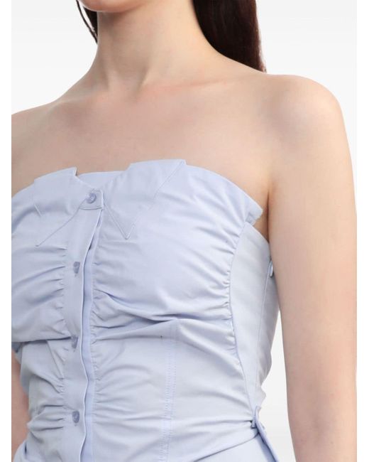 Low Classic Blue Button-up Strapless Top