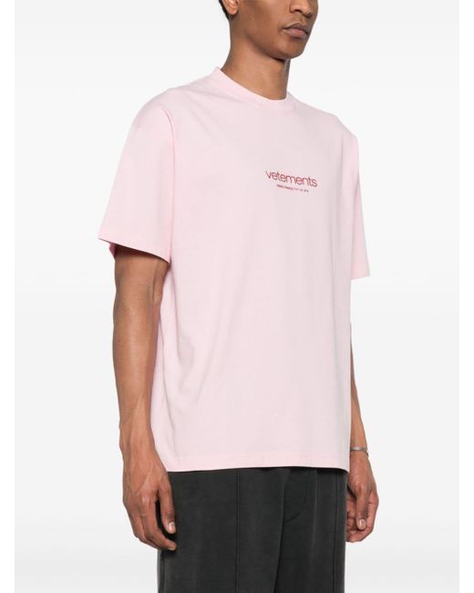Vetements Pink Embossed-logo Cotton T-shirt