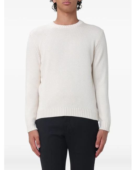 Zanone White Ribbed-Trim Wool Sweater for men