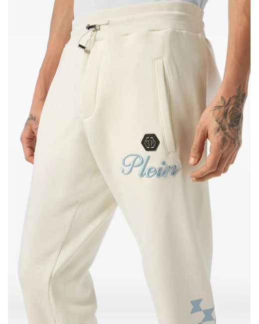 Philipp Plein White Logo-Patch Track Pants for men