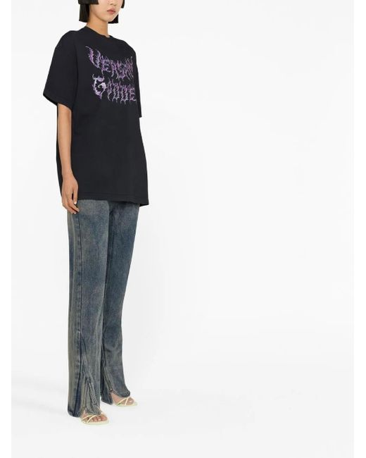 Versace Black Logo-Print Cotton T-Shirt