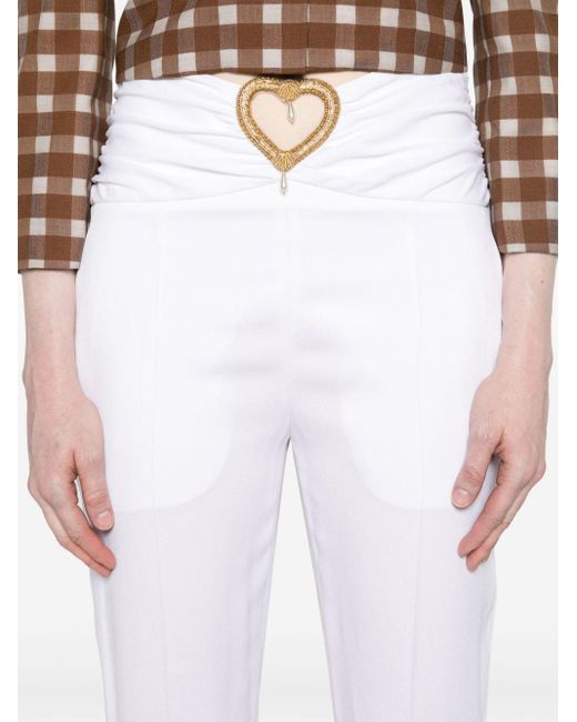 Moschino White Heart-charm Slim-cut Trousers