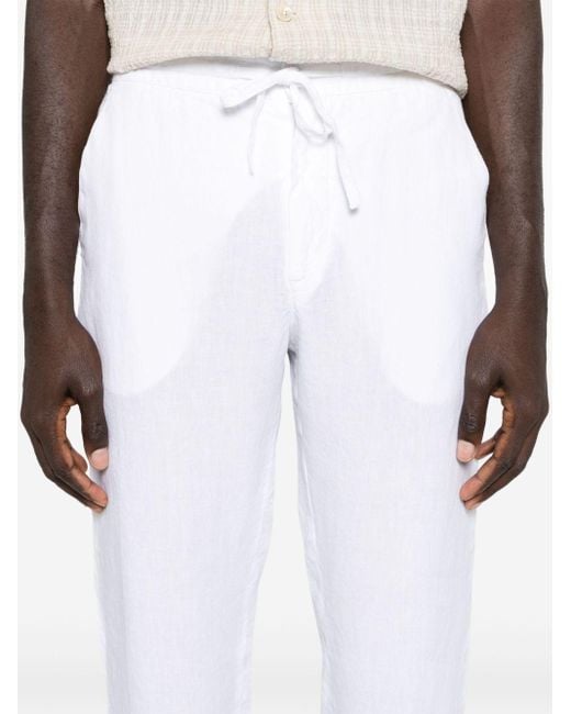 120% Lino White Drawstring Linen Trousers for men