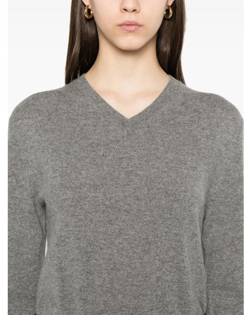 Totême Gray Cashmere V-Necked Jumper