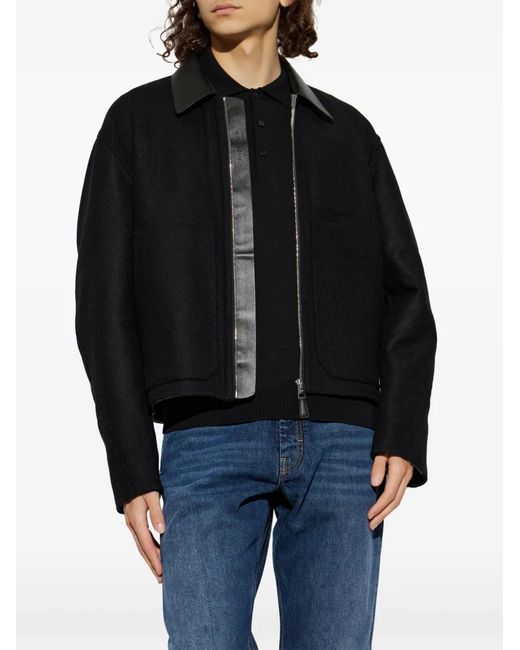 Givenchy Black Leather-Collar Wool Jacket for men