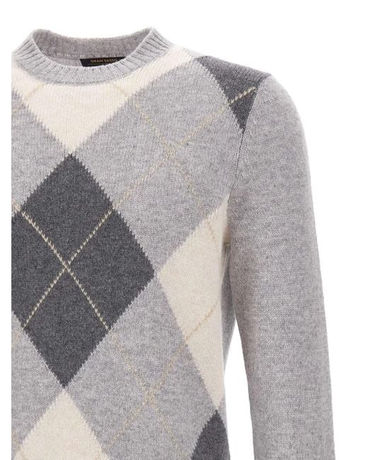 メンズ Gran Sasso Argyle-pattern Wool Sweater Gray