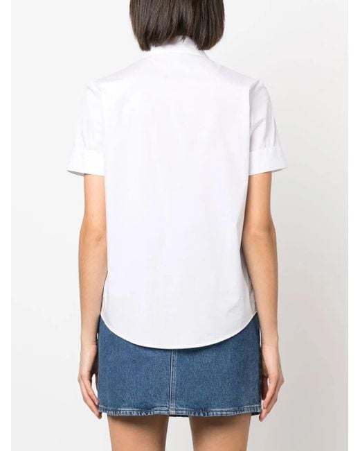 Love Moschino White Logo-Embroidered Short-Sleeve Shirt