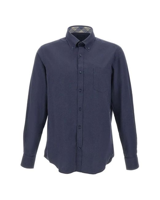 Paul & Shark Blue Check-Patterned Insert Chest-Pocket Shirt for men