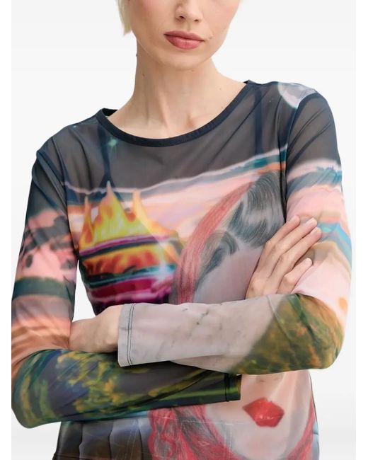 Sunnei Blue Mesh Print Top
