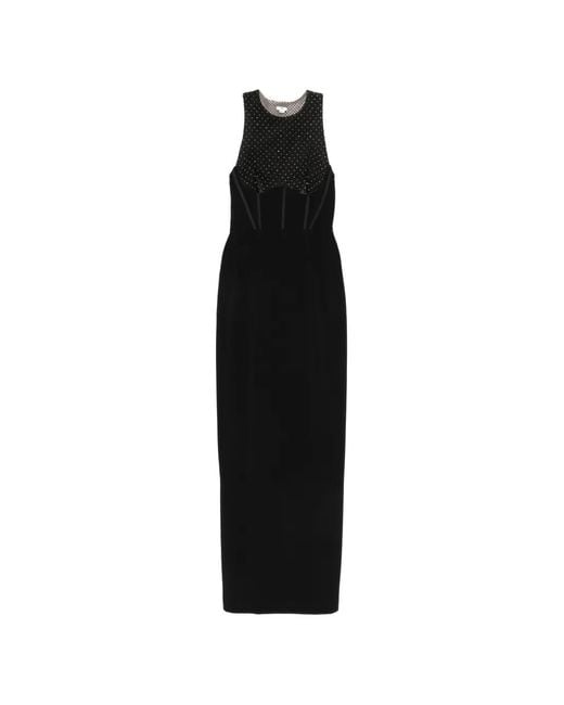 Elisabetta Franchi Black Crystal-Embellished Open-Back Maxi Dress