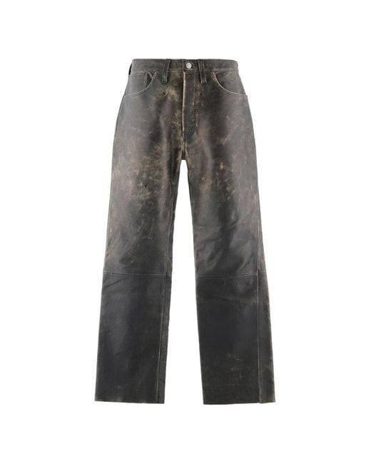 SAINT Mxxxxxx Gray Faded-Effect Leather Trousers for men