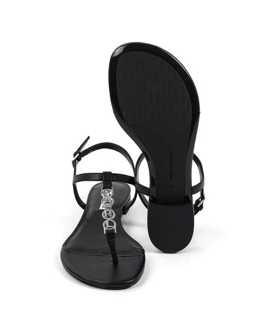 Karl Lagerfeld White Logo-Lettering T-Strap Sandals
