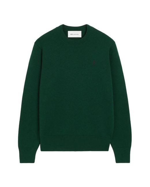 AMI Green Crewneck Wool Sweater With Ami De Coeur for men