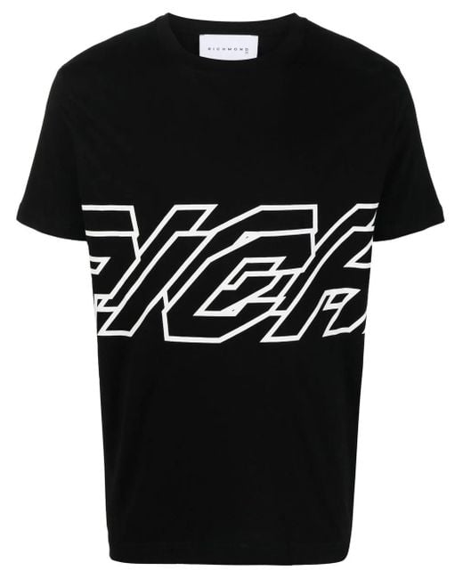 John Richmond Black Logo-Print Cotton T-Shirt for men