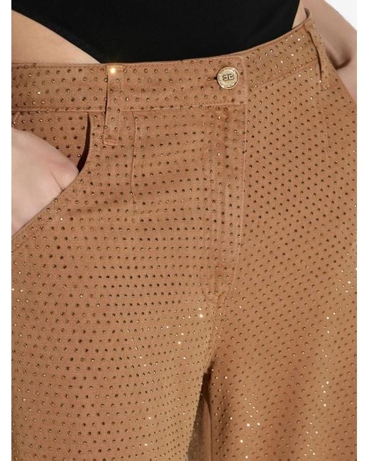 Elisabetta Franchi Natural Balloon Denim Jeans With Rhinestones