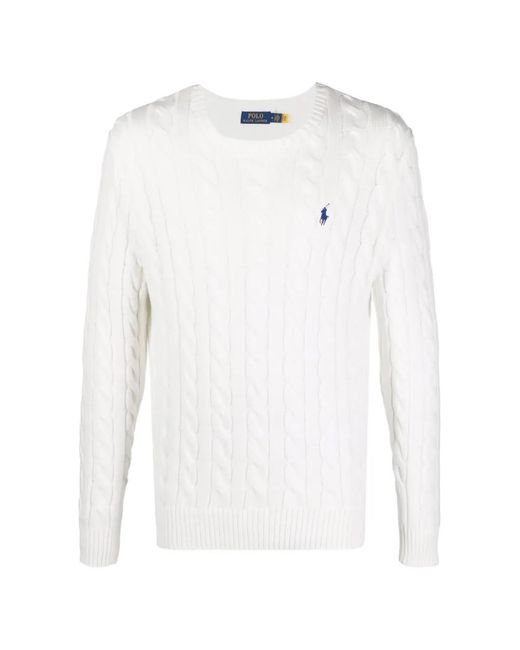 Polo Ralph Lauren White Cable-Knit Embroidered-Logo Sweater for men