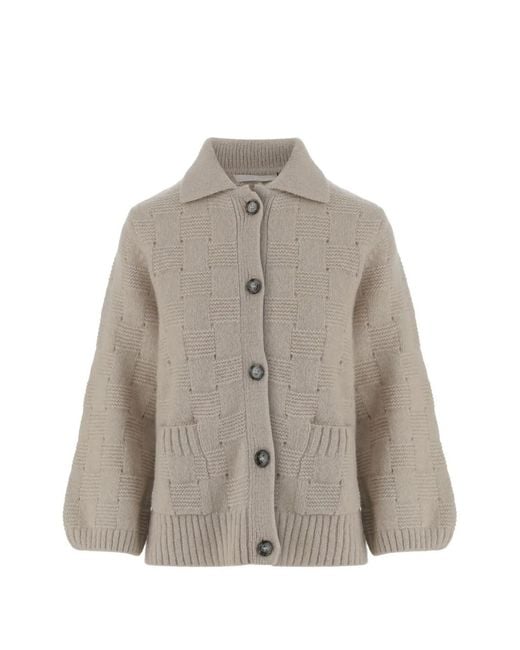 Allude Gray Basket-Weave Knitted Cardigan