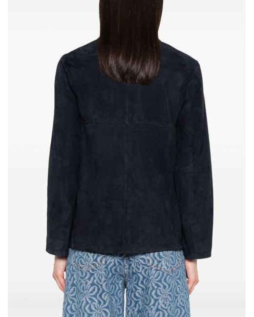 Max Mara Blue Notched-lapels Suede Jacket