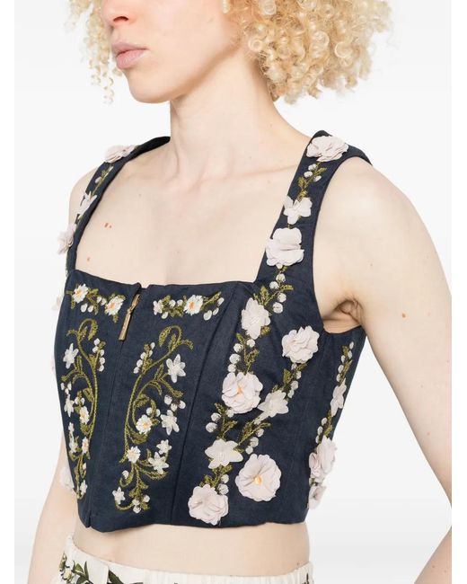 Agua Bendita Blue Floral-Embellished Top