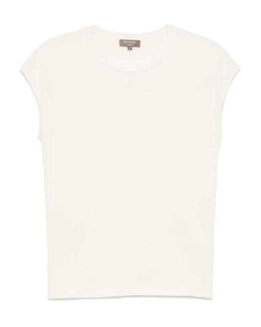 N.Peal Cashmere White Cotton Cash Silk Top