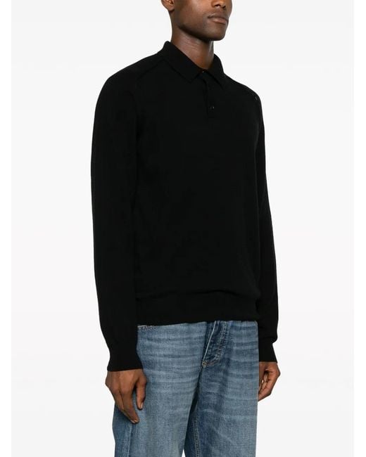 Roberto Collina Black Long-Sleeve Polo Shirt for men