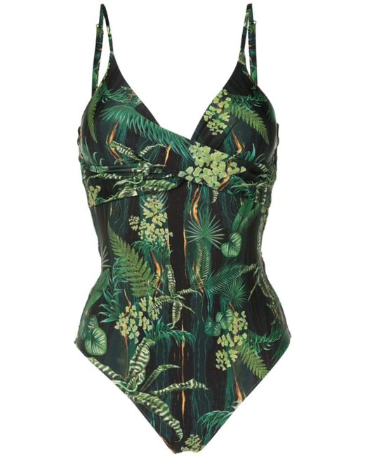 Lygia & Nanny Green Bianca Twisted Leaf-print Swimsuit