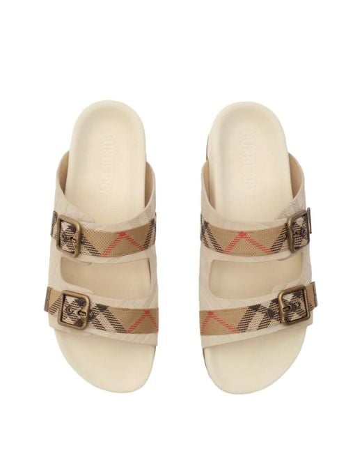 Burberry White Check Buckle Straps Sandals for men