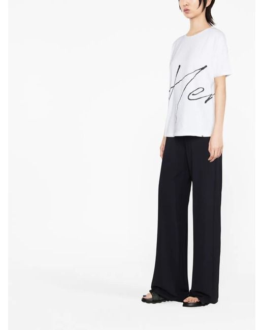 Herno White Crew-Neck Logo-Print T-Shirt