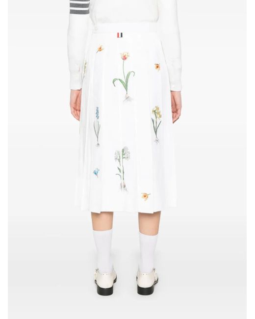 Thom Browne Midi-Rok Met Geborduurde Bloemen in het White