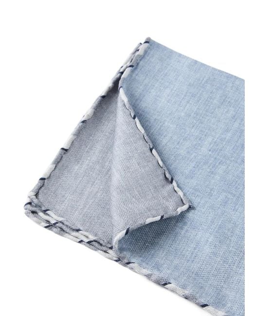 Brunello Cucinelli Blue Striped-Border Pocket Square for men