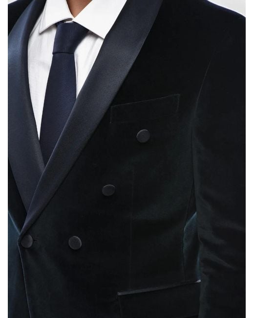 Corneliani Blue Double-Breasted Velvet Blazer for men