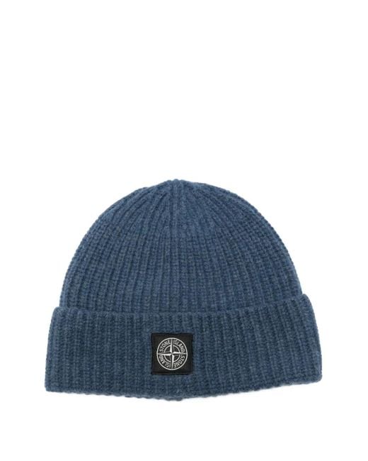 メンズ Stone Island リブニット ビーニー Blue