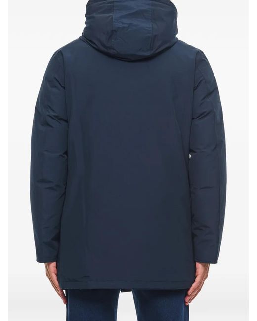 Woolrich Blue Hooded Button-Up Coat for men