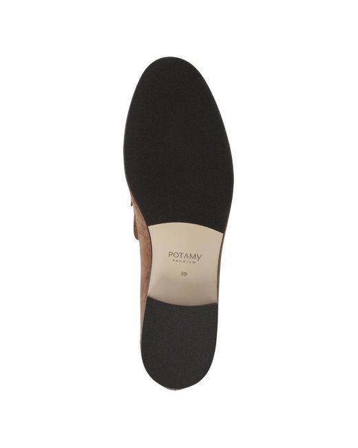 POTAMY Brown Suede Stitching Loafers
