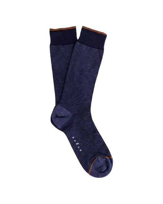 Hogan Blue Striped Ribbed-Trim Socks for men