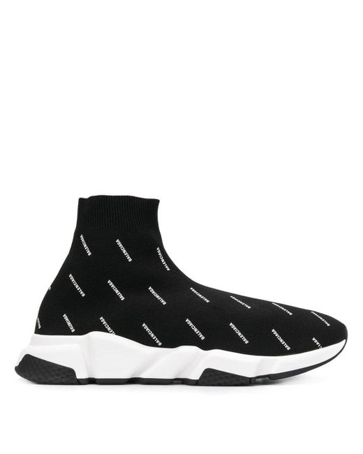 Balenciaga Black Speed With Logo All Over Print Sock Sneakers for men