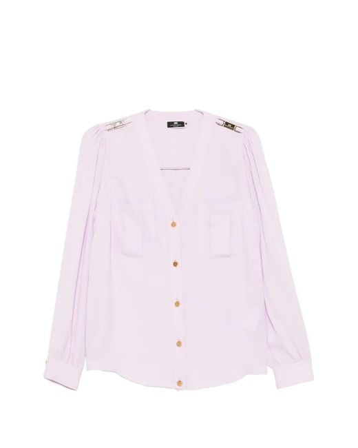 Elisabetta Franchi Pink V-Neck Button-Up Blouse