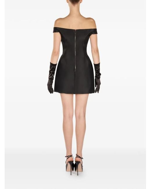 ARAFTU Black Off-Shoulder Embellished-Detail Mini Dress