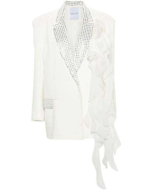 Loulou White Crystal-embellished Ruffled Blazer