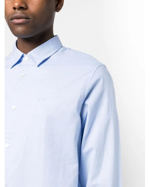 ARMANI EXCHANGE Blue Logo-Embroidered Long-Sleeve Cotton Shirt for men