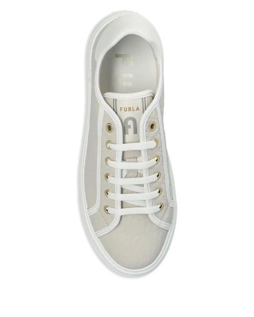 Furla White Textured Leather Platform Sneakers