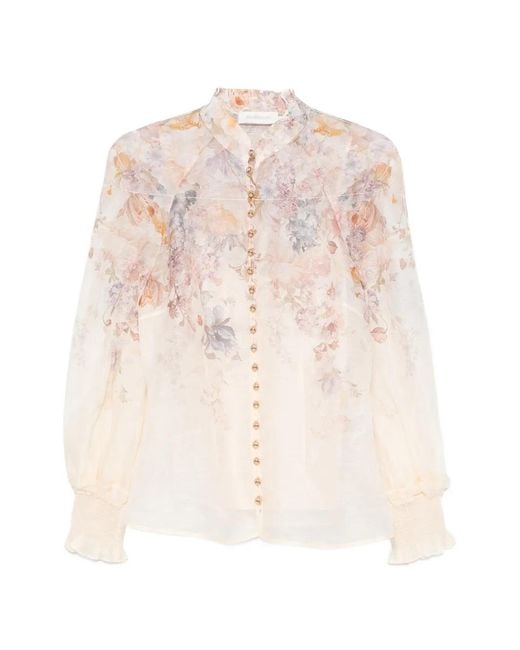 Zimmermann White Floral-Print Silk-Blend Shirt