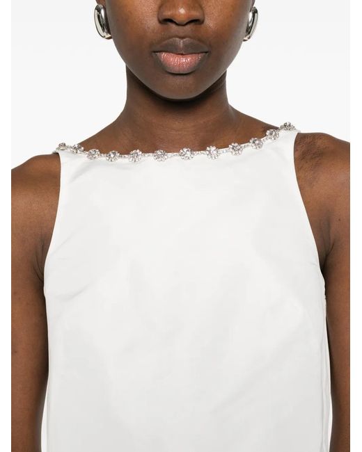 Maje White Jewelled Collar Taffeta Crop Top