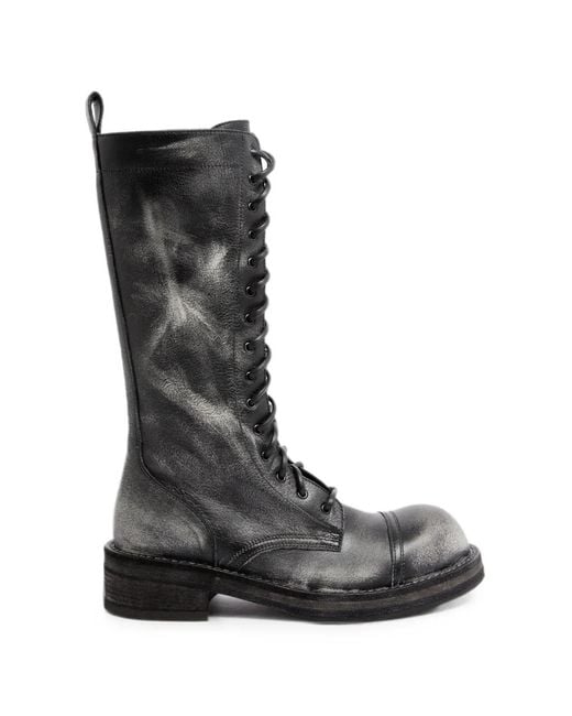 Ann Demeulemeester Black Brushed Leather Lace-Up Combat Boots