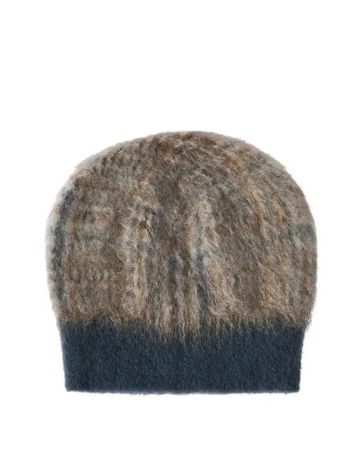 Brunello Cucinelli Gray Mohair And Would Prince Of Wales Double-Knit Beanie Hat