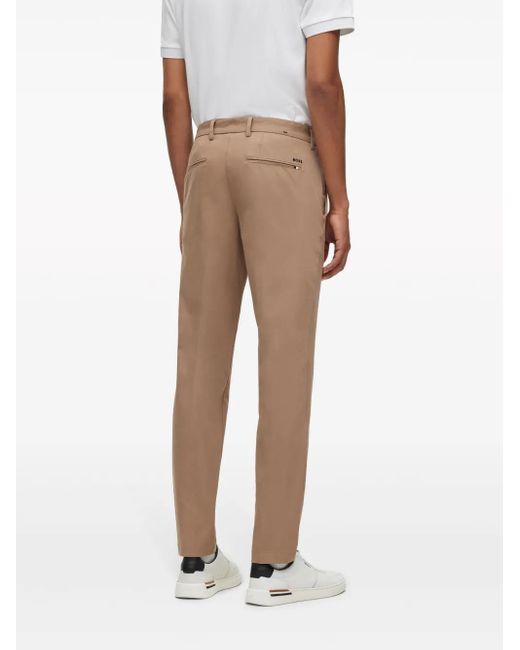 Boss Natural Logo-Embroidered Cotton-Blend Tapered Trousers for men