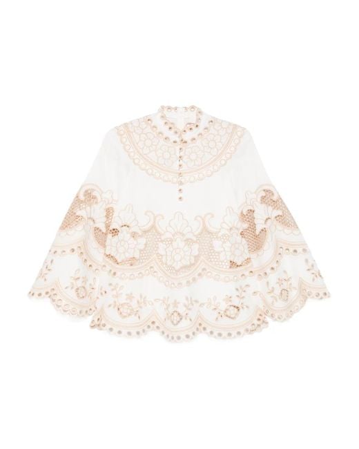 Zimmermann White Wanderlust Button Embroidery Blouse