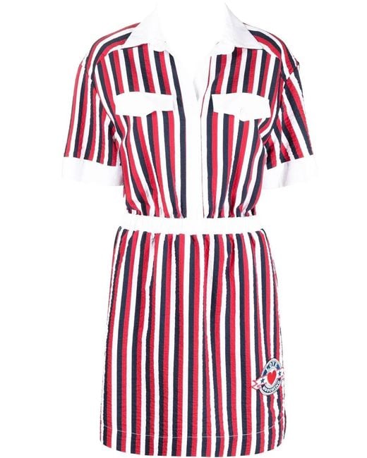 Love Moschino Red Striped Elasticated Waist Shirt Dress