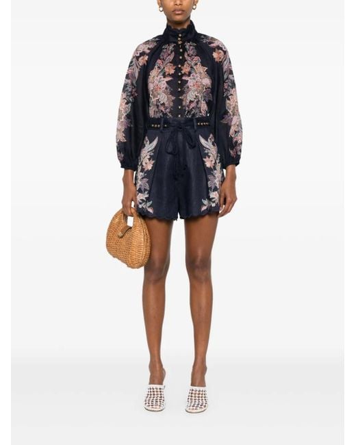 Zimmermann Blue Shorts With Decorative Print